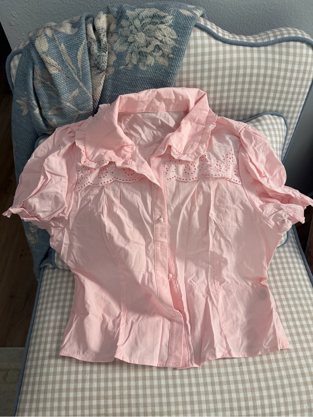 NWOT Light Pink Eyelet Detail Short Sleeve Blouse